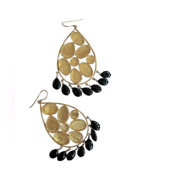 Gold-plated black onyx-style beads, teardrop shaped, like new, large dangling - Picture 1 of 3